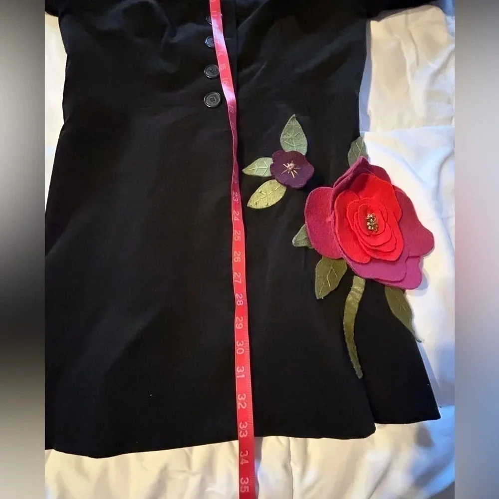 Unique Cambridge Dry goods black jacket coat with flowers floral embellishment